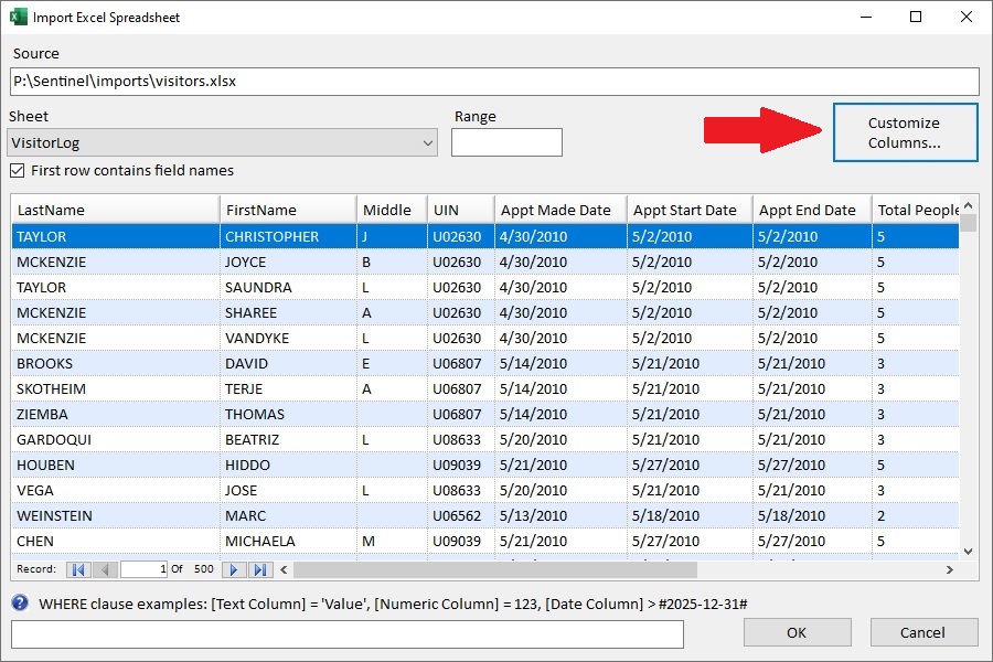 Import Excel Options