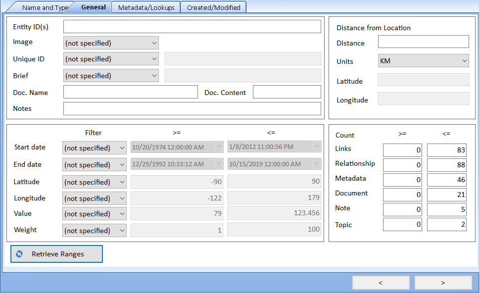 Entity Search General tab