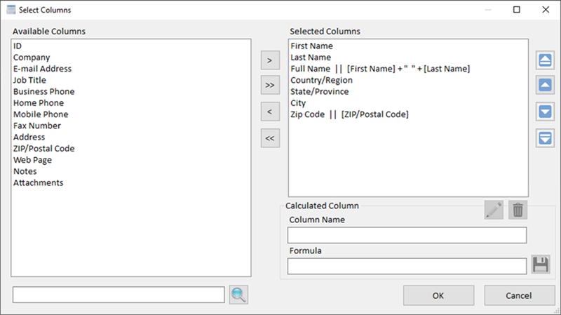 Select columns for import