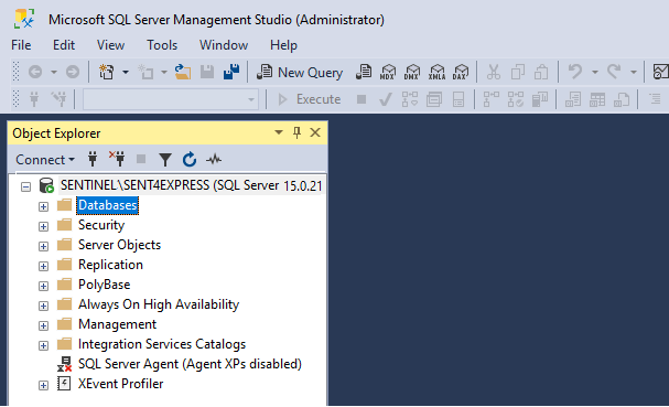 Microsoft SQL Server Management Studio connected to server